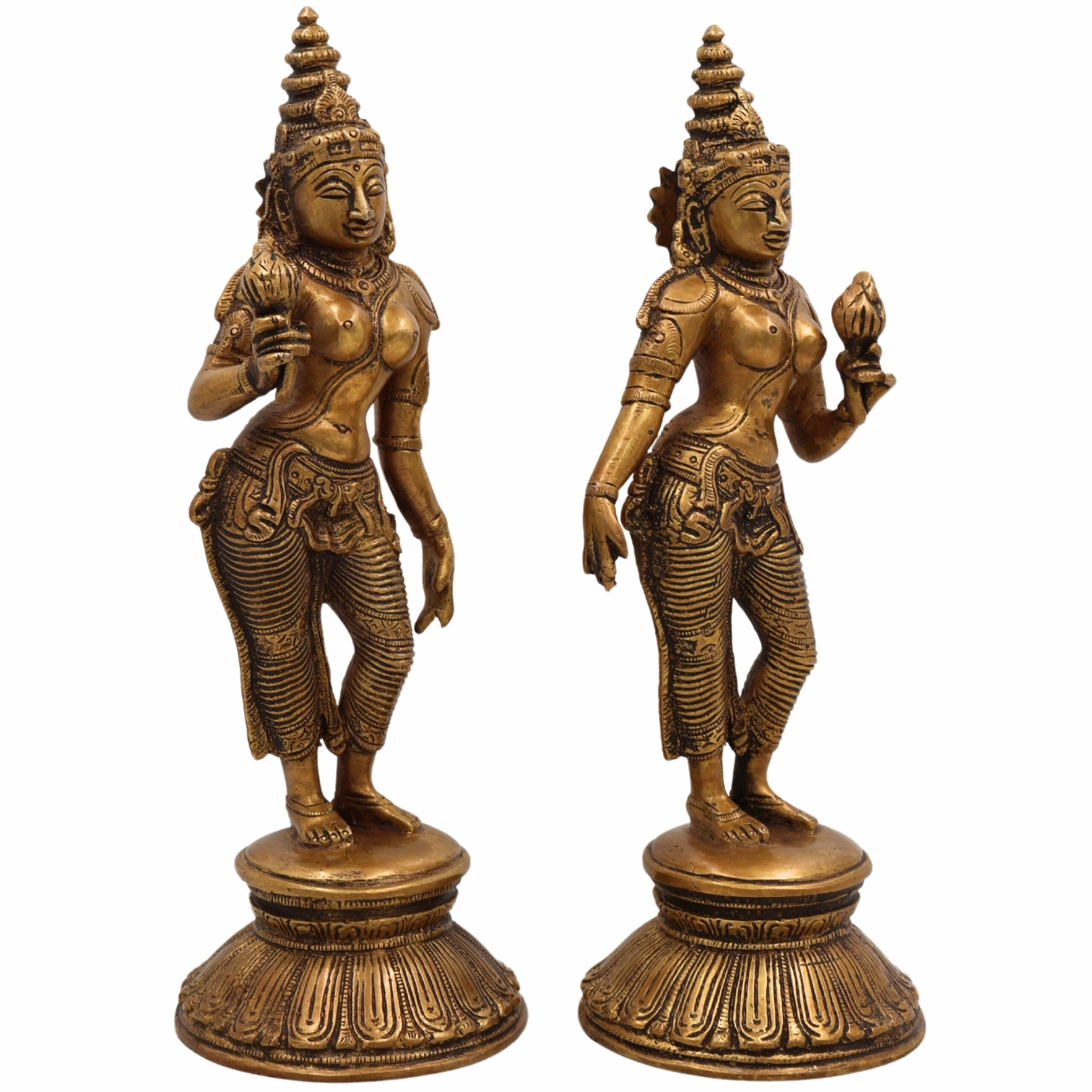 Shridevi Bhudevi Brass Idol – Lakshmi Devi Bhumi Mata Bhoodevi Pital Murti for Pooja, Home Temple & Spiritual Decor,Gold, 10.5 Inch, 1 Piece