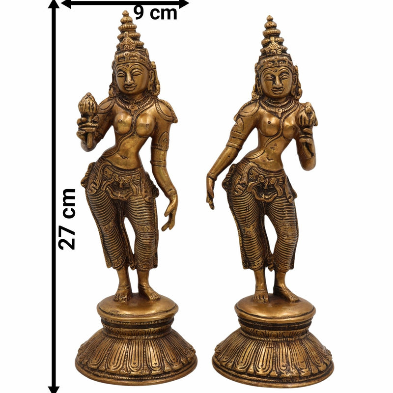 Shridevi Bhudevi Brass Idol – Lakshmi Devi Bhumi Mata Bhoodevi Pital Murti for Pooja, Home Temple & Spiritual Decor,Gold, 10.5 Inch, 1 Piece