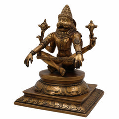 Brass Narasimha Idol, Ugra Narasimha Murti, Lakshmi Narasimha Statue, Handcrafted Peetal Vigraham for Pooja, Home Temple, Spiritual Gifts,Gold, 11 Inch, 1 Piece