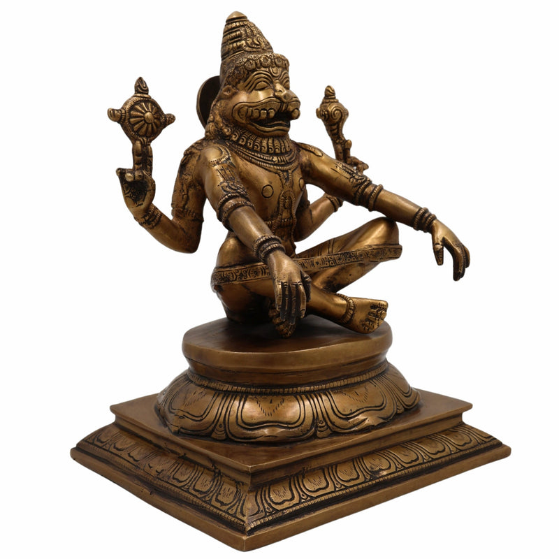 Brass Narasimha Idol, Ugra Narasimha Murti, Lakshmi Narasimha Statue, Handcrafted Peetal Vigraham for Pooja, Home Temple, Spiritual Gifts,Gold, 11 Inch, 1 Piece