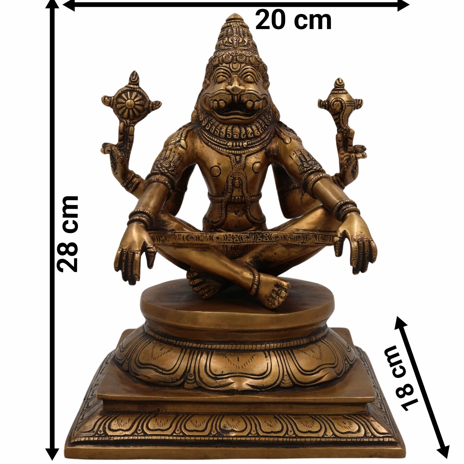 Brass Narasimha Idol, Ugra Narasimha Murti, Lakshmi Narasimha Statue, Handcrafted Peetal Vigraham for Pooja, Home Temple, Spiritual Gifts,Gold, 11 Inch, 1 Piece