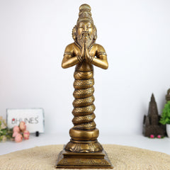 Brass Maharishi Patanjali Idol | Sage Patanjali Rishi Statue with Serpent Hood | Yoga Guru Patanjali Murti for Home Temple, Meditation & Pooja Decor,Gold, 17.5 Inch, 1 Piece