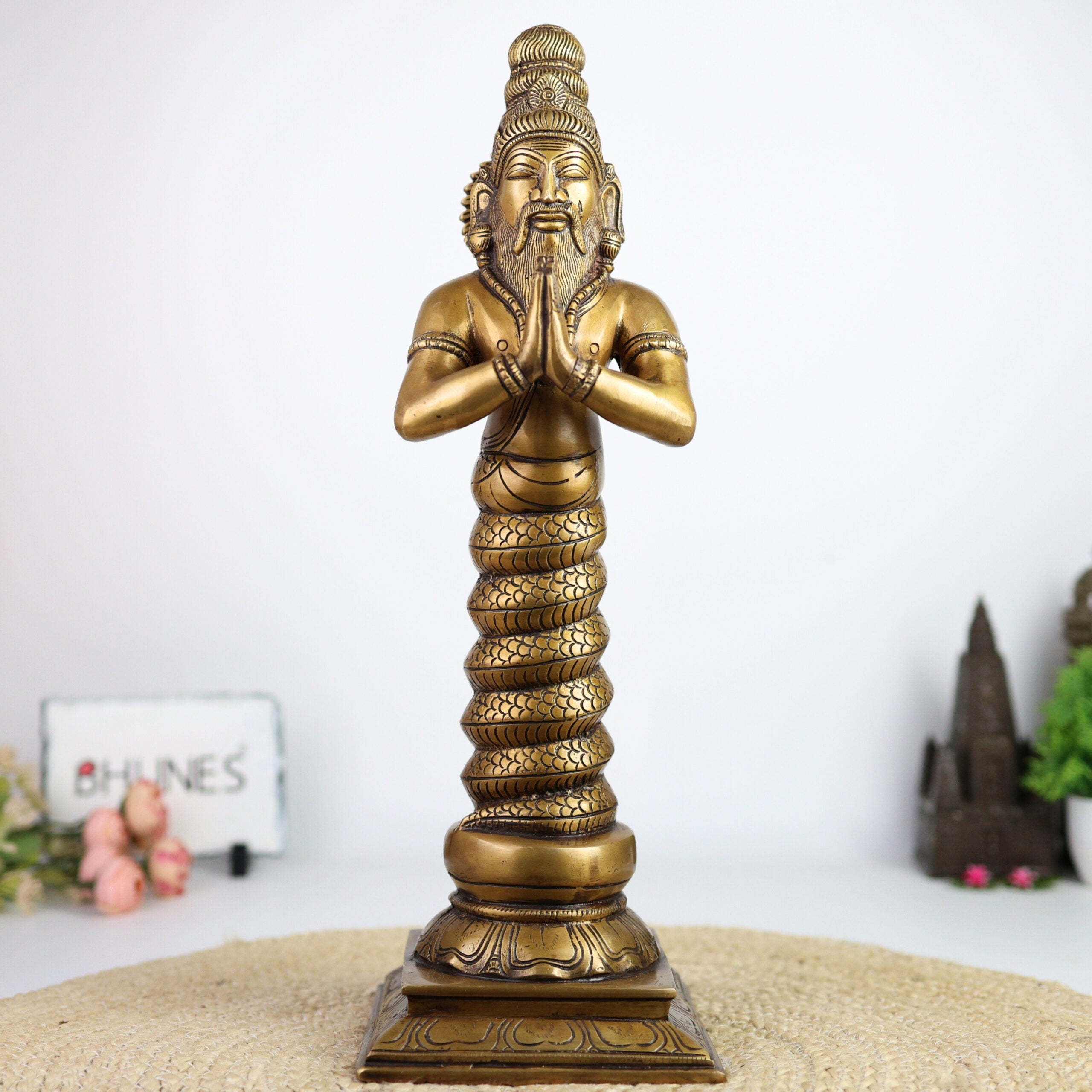 Brass Maharishi Patanjali Idol | Sage Patanjali Rishi Statue with Serpent Hood | Yoga Guru Patanjali Murti for Home Temple, Meditation & Pooja Decor,Gold, 17.5 Inch, 1 Piece
