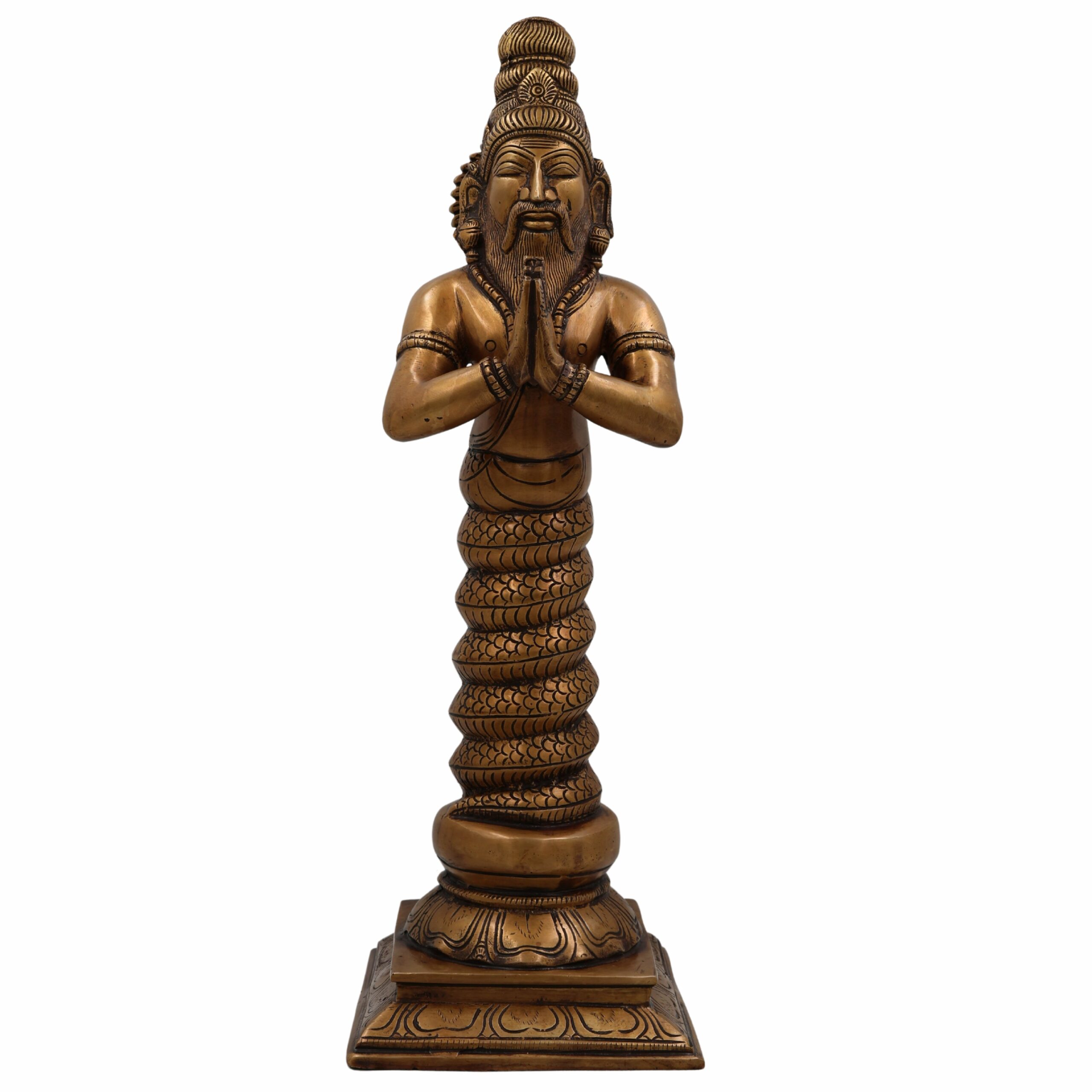 Brass Maharishi Patanjali Idol | Sage Patanjali Rishi Statue with Serpent Hood | Yoga Guru Patanjali Murti for Home Temple, Meditation & Pooja Decor,Gold, 17.5 Inch, 1 Piece