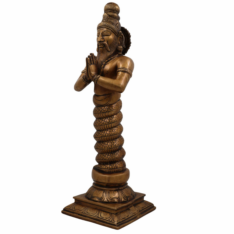 Brass Maharishi Patanjali Idol | Sage Patanjali Rishi Statue with Serpent Hood | Yoga Guru Patanjali Murti for Home Temple, Meditation & Pooja Decor,Gold, 17.5 Inch, 1 Piece