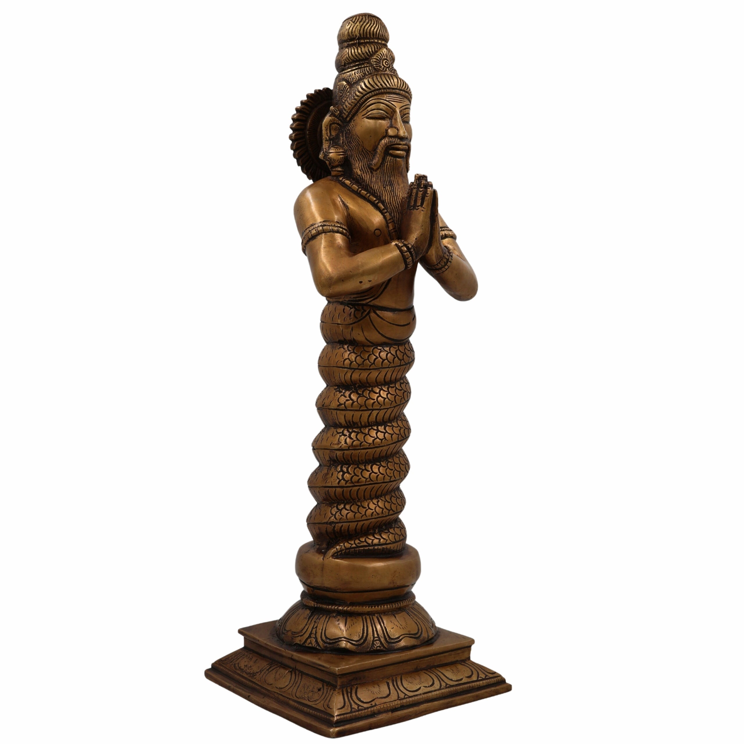 Brass Maharishi Patanjali Idol | Sage Patanjali Rishi Statue with Serpent Hood | Yoga Guru Patanjali Murti for Home Temple, Meditation & Pooja Decor,Gold, 17.5 Inch, 1 Piece