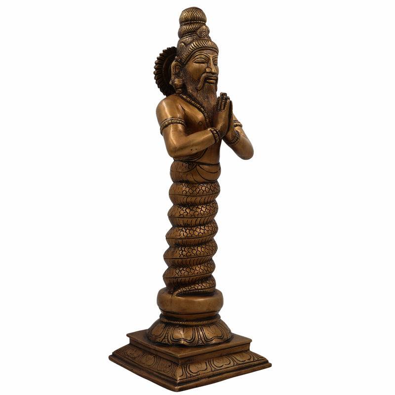 Brass Maharishi Patanjali Idol | Sage Patanjali Rishi Statue with Serpent Hood | Yoga Guru Patanjali Murti for Home Temple, Meditation & Pooja Decor,Gold, 17.5 Inch, 1 Piece