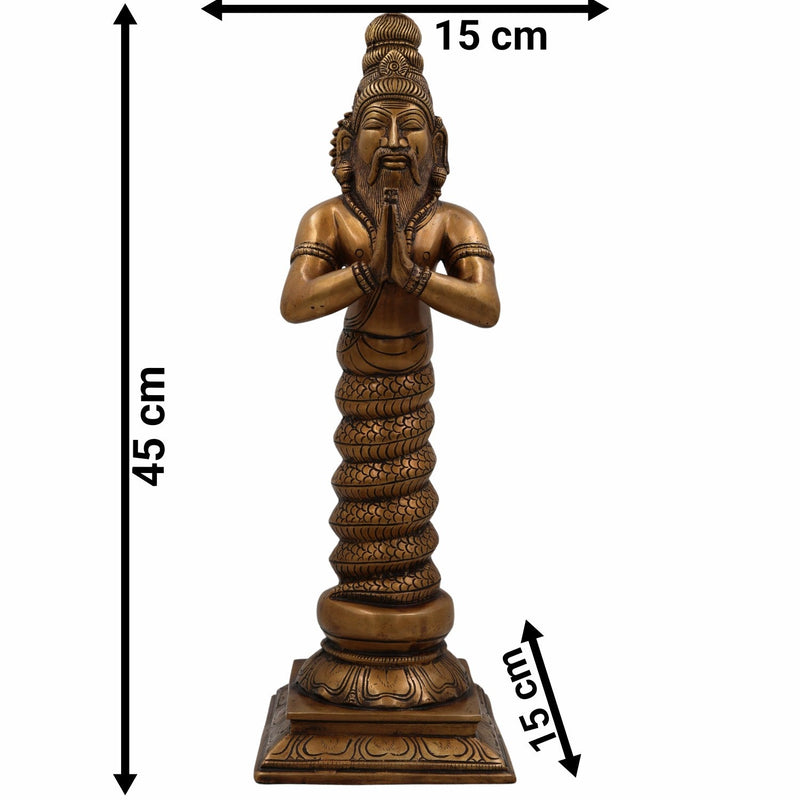 Brass Maharishi Patanjali Idol | Sage Patanjali Rishi Statue with Serpent Hood | Yoga Guru Patanjali Murti for Home Temple, Meditation & Pooja Decor,Gold, 17.5 Inch, 1 Piece