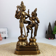 Brass Shiv Parvati Idol | Uma Maheshwara Ardhanarishvara Gauri Shankar Murti | Handcrafted Hindu Shiva Shakti Statue for Home Temple, Puja & Decor,Gold, 12.5 Inch, 1 Piece