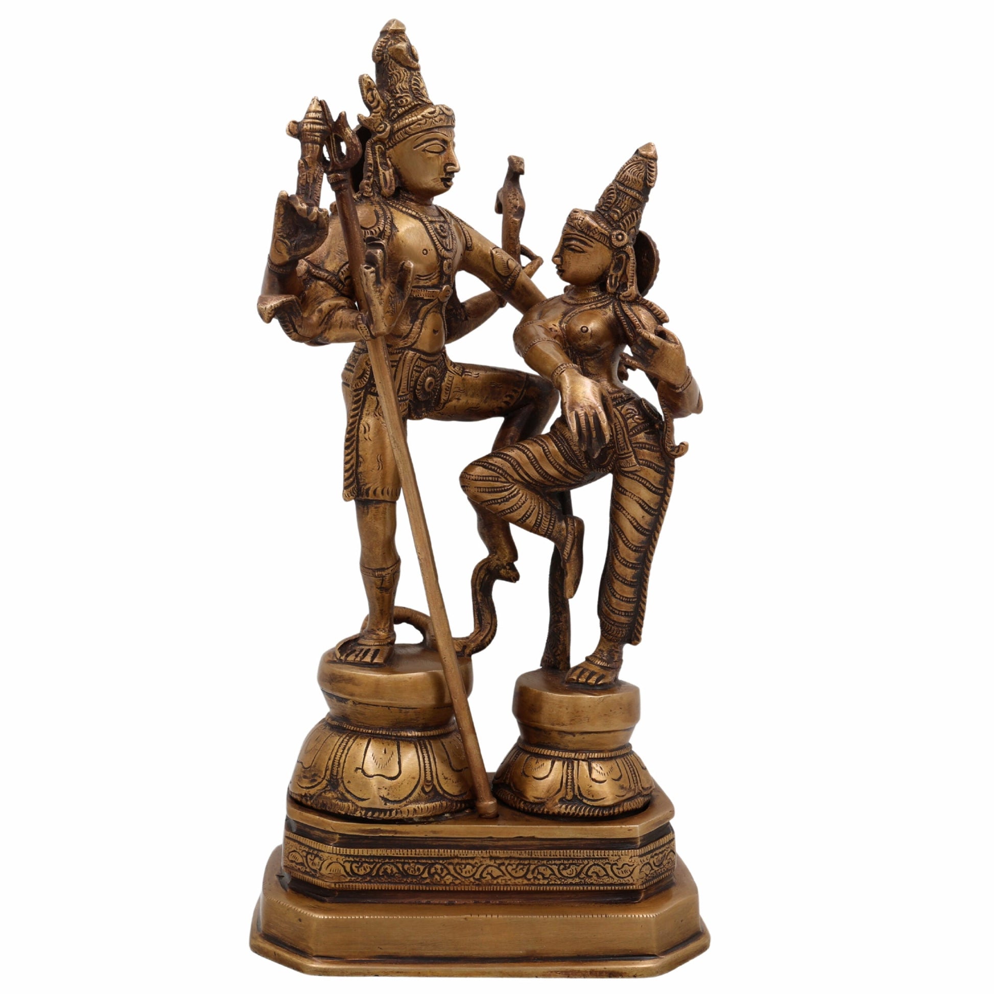 Brass Shiv Parvati Idol | Uma Maheshwara Ardhanarishvara Gauri Shankar Murti | Handcrafted Hindu Shiva Shakti Statue for Home Temple, Puja & Decor,Gold, 12.5 Inch, 1 Piece