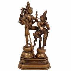 Brass Shiv Parvati Idol | Uma Maheshwara Ardhanarishvara Gauri Shankar Murti | Handcrafted Hindu Shiva Shakti Statue for Home Temple, Puja & Decor,Gold, 12.5 Inch, 1 Piece