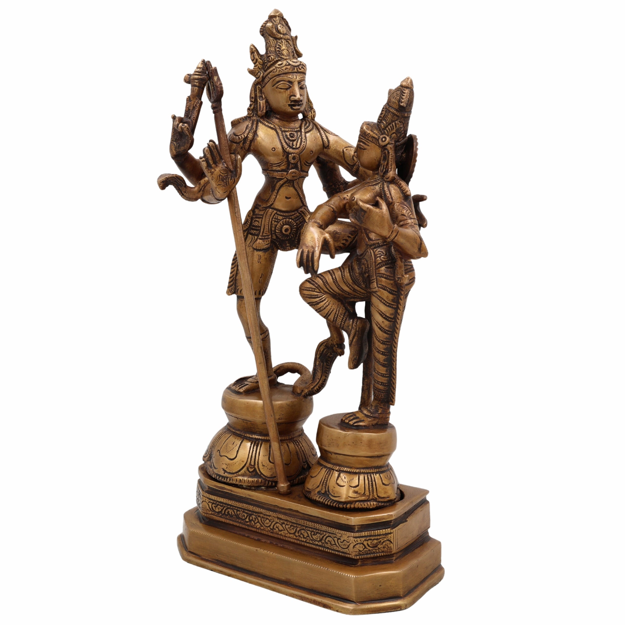 Brass Shiv Parvati Idol | Uma Maheshwara Ardhanarishvara Gauri Shankar Murti | Handcrafted Hindu Shiva Shakti Statue for Home Temple, Puja & Decor,Gold, 12.5 Inch, 1 Piece