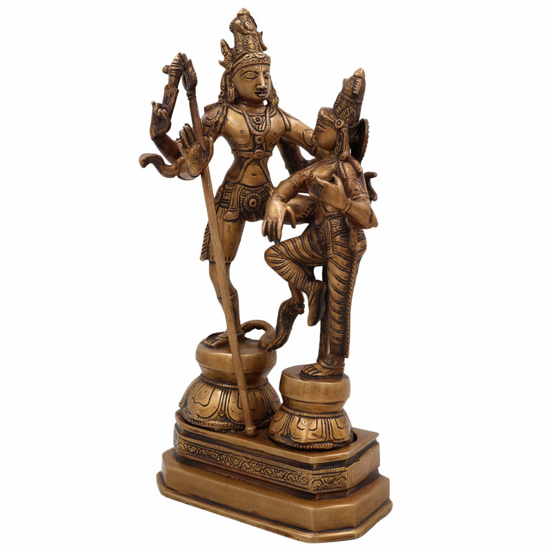 Brass Shiv Parvati Idol | Uma Maheshwara Ardhanarishvara Gauri Shankar Murti | Handcrafted Hindu Shiva Shakti Statue for Home Temple, Puja & Decor,Gold, 12.5 Inch, 1 Piece