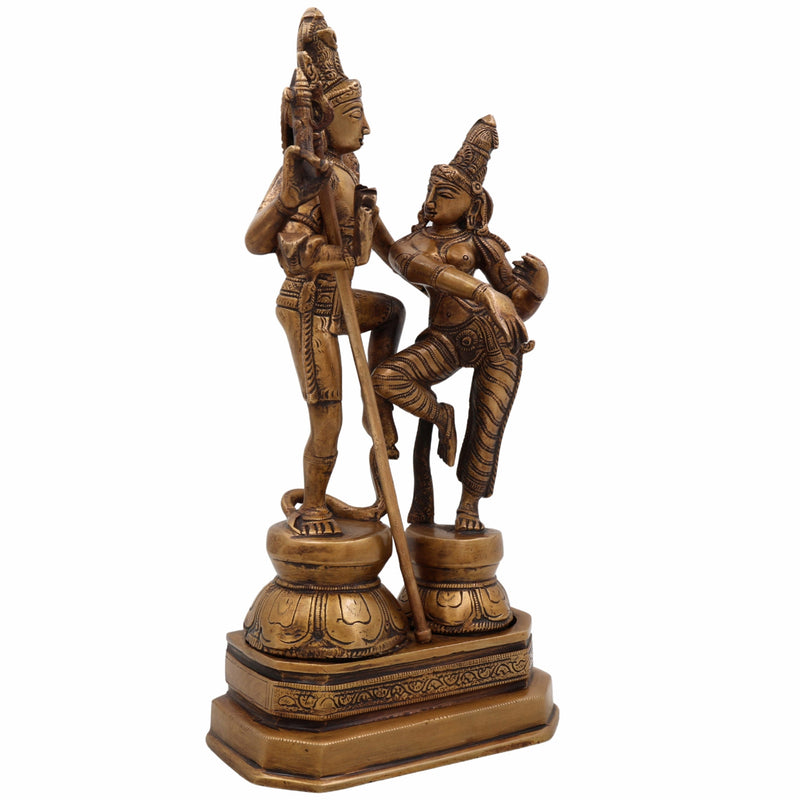 Brass Shiv Parvati Idol | Uma Maheshwara Ardhanarishvara Gauri Shankar Murti | Handcrafted Hindu Shiva Shakti Statue for Home Temple, Puja & Decor,Gold, 12.5 Inch, 1 Piece