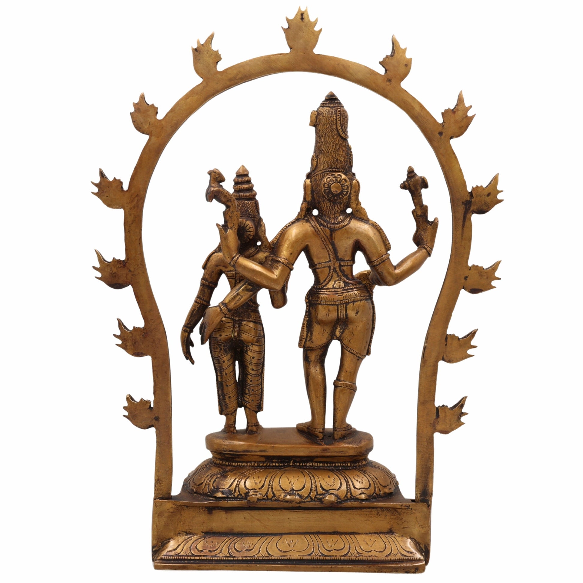 Brass Shiva Parvati Idol with Prabhavali, Mahadeva Shankar Murti, Bholenath Parvati Statue for Home Temple, Pooja Sculpture, Spiritual Decor,Gold, 14 Inch, 1 Piece