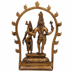 Brass Shiva Parvati Idol with Prabhavali, Mahadeva Shankar Murti, Bholenath Parvati Statue for Home Temple, Pooja Sculpture, Spiritual Decor,Gold, 14 Inch, 1 Piece