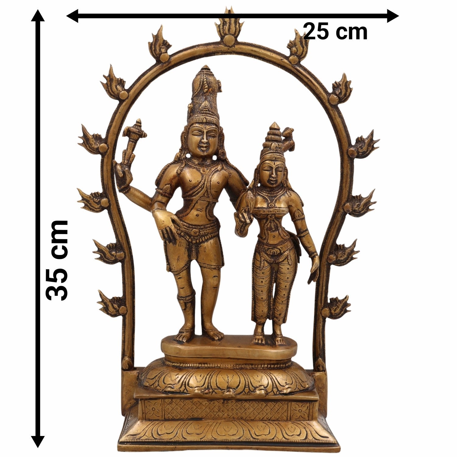 Brass Shiva Parvati Idol with Prabhavali, Mahadeva Shankar Murti, Bholenath Parvati Statue for Home Temple, Pooja Sculpture, Spiritual Decor,Gold, 14 Inch, 1 Piece