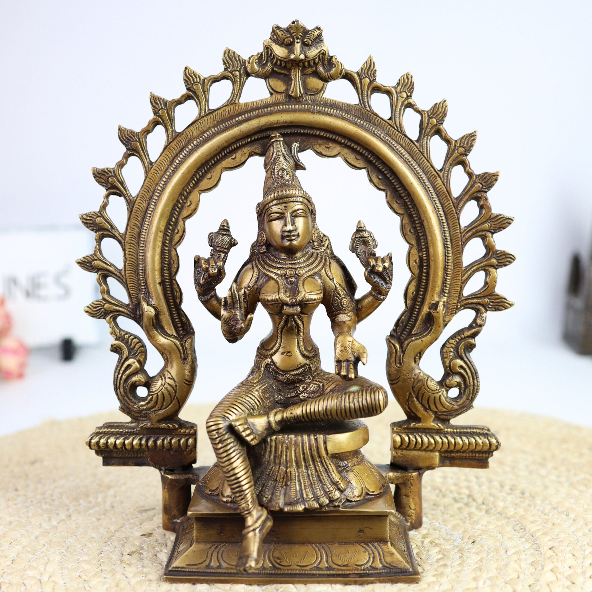 Brass Lakshmi Idol for Home Pooja – Handcrafted Mahalakshmi Murti | Gaja Lakshmi | Shri Devi | Kamala | Ashta Lakshmi Statue for Wealth & Vastu Blessings,Gold, 10 Inch, 1 Piece