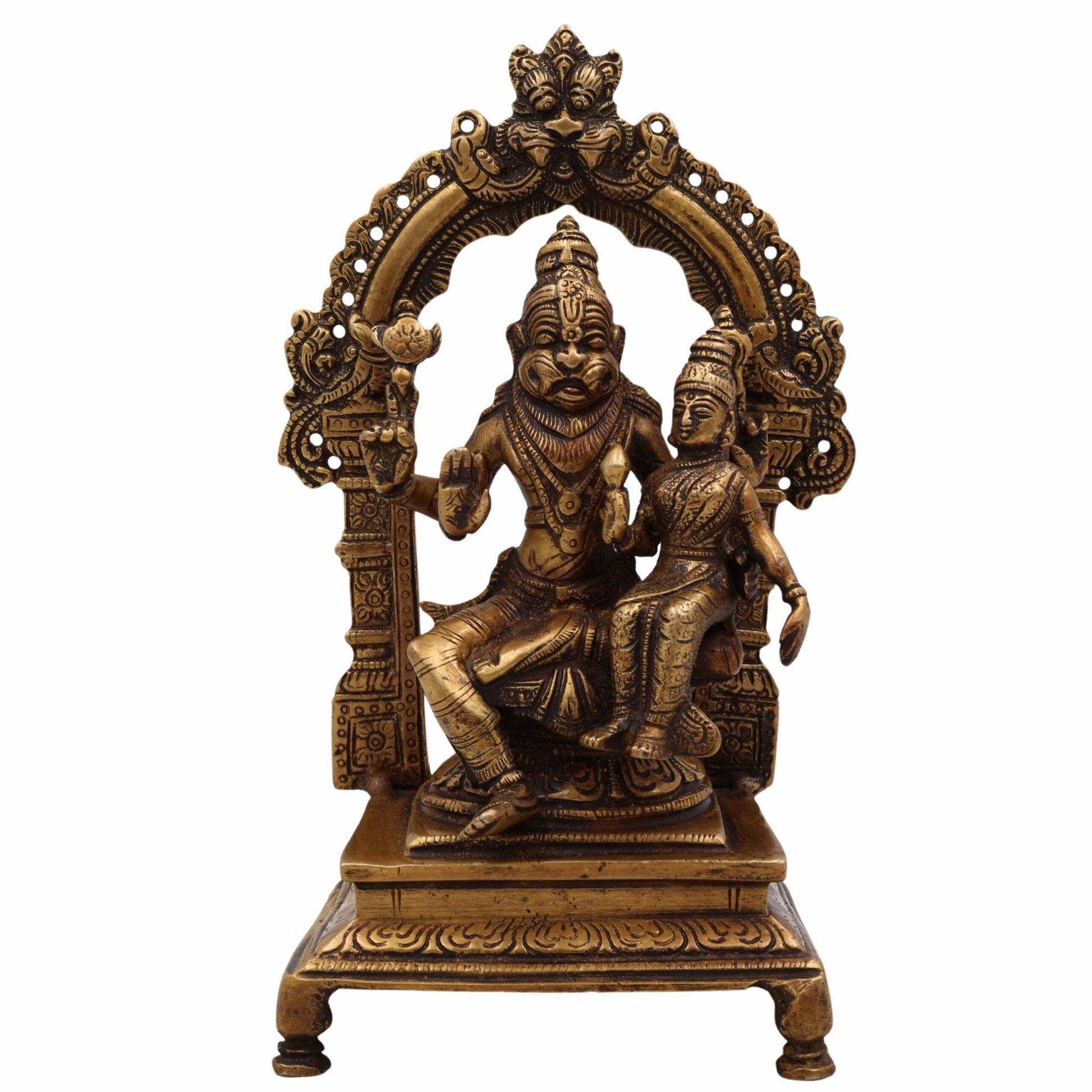 Bhunes Brass Lakshmi Narasimha Idol – Divine Lord Narasimha With Goddess Lakshmi Statue For Protection, Prosperity & Blessings,Gold, 8.5 Inch, 1 Piece