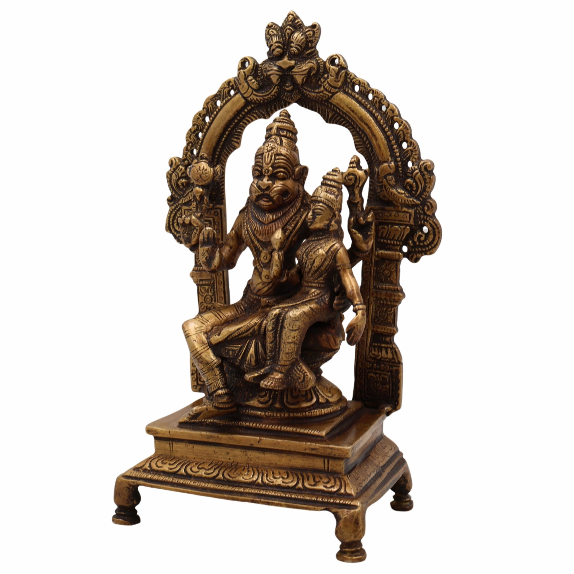 Bhunes Brass Lakshmi Narasimha Idol – Divine Lord Narasimha With Goddess Lakshmi Statue For Protection, Prosperity & Blessings,Gold, 8.5 Inch, 1 Piece