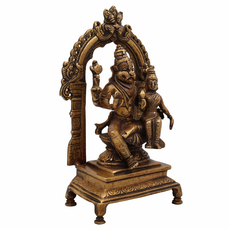 Bhunes Brass Lakshmi Narasimha Idol – Divine Lord Narasimha With Goddess Lakshmi Statue For Protection, Prosperity & Blessings,Gold, 8.5 Inch, 1 Piece