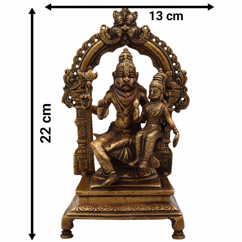 Bhunes Brass Lakshmi Narasimha Idol – Divine Lord Narasimha With Goddess Lakshmi Statue For Protection, Prosperity & Blessings,Gold, 8.5 Inch, 1 Piece