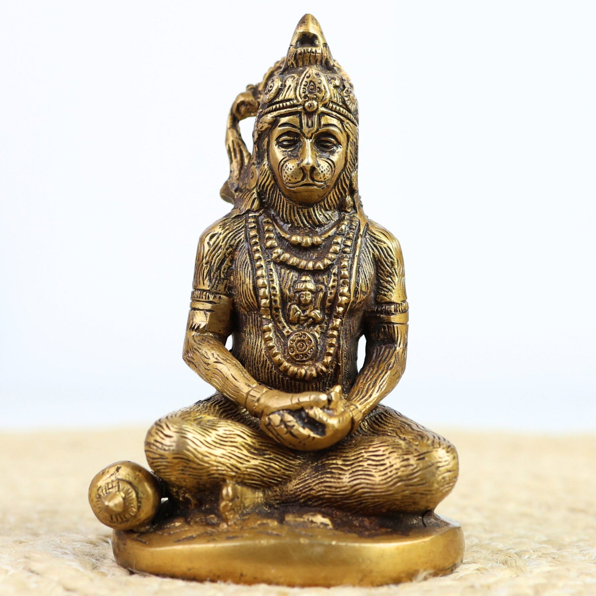 Brass Hanuman Idol for Pooja – Anjaneya, Bajrangbali, Veer Hanuman, Pavanputra, Ram Bhakt Murti for Home Temple & Decor,Gold, 5 Inch, 1 Piece