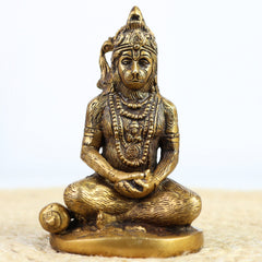 Brass Hanuman Idol for Pooja – Anjaneya, Bajrangbali, Veer Hanuman, Pavanputra, Ram Bhakt Murti for Home Temple & Decor,Gold, 5 Inch, 1 Piece