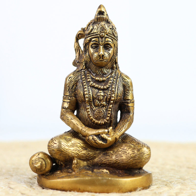 Brass Hanuman Idol for Pooja – Anjaneya, Bajrangbali, Veer Hanuman, Pavanputra, Ram Bhakt Murti for Home Temple & Decor,Gold, 5 Inch, 1 Piece