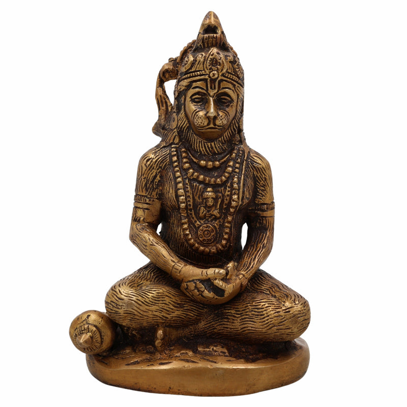 Brass Hanuman Idol for Pooja – Anjaneya, Bajrangbali, Veer Hanuman, Pavanputra, Ram Bhakt Murti for Home Temple & Decor,Gold, 5 Inch, 1 Piece