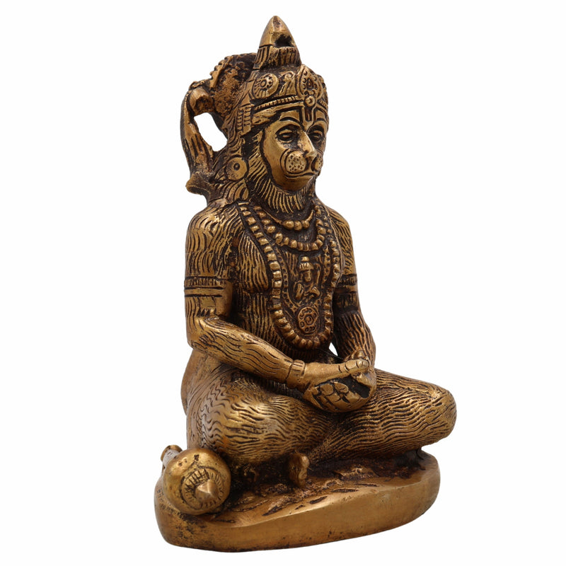 Brass Hanuman Idol for Pooja – Anjaneya, Bajrangbali, Veer Hanuman, Pavanputra, Ram Bhakt Murti for Home Temple & Decor,Gold, 5 Inch, 1 Piece