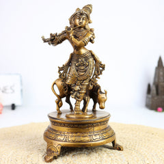 Brass Krishna Idol for Home Temple – Shree Krishna | Murlidhar | Gopala | Govind | Kanha | Flute-Playing Bhagwan Krishna Murti for Pooja, Decor & Gifts,Gold, 12 Inch, 1 Piece