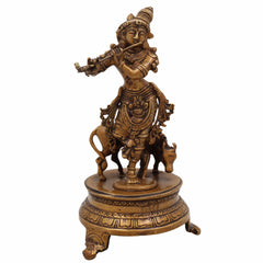 Brass Krishna Idol for Home Temple – Shree Krishna | Murlidhar | Gopala | Govind | Kanha | Flute-Playing Bhagwan Krishna Murti for Pooja, Decor & Gifts,Gold, 12 Inch, 1 Piece