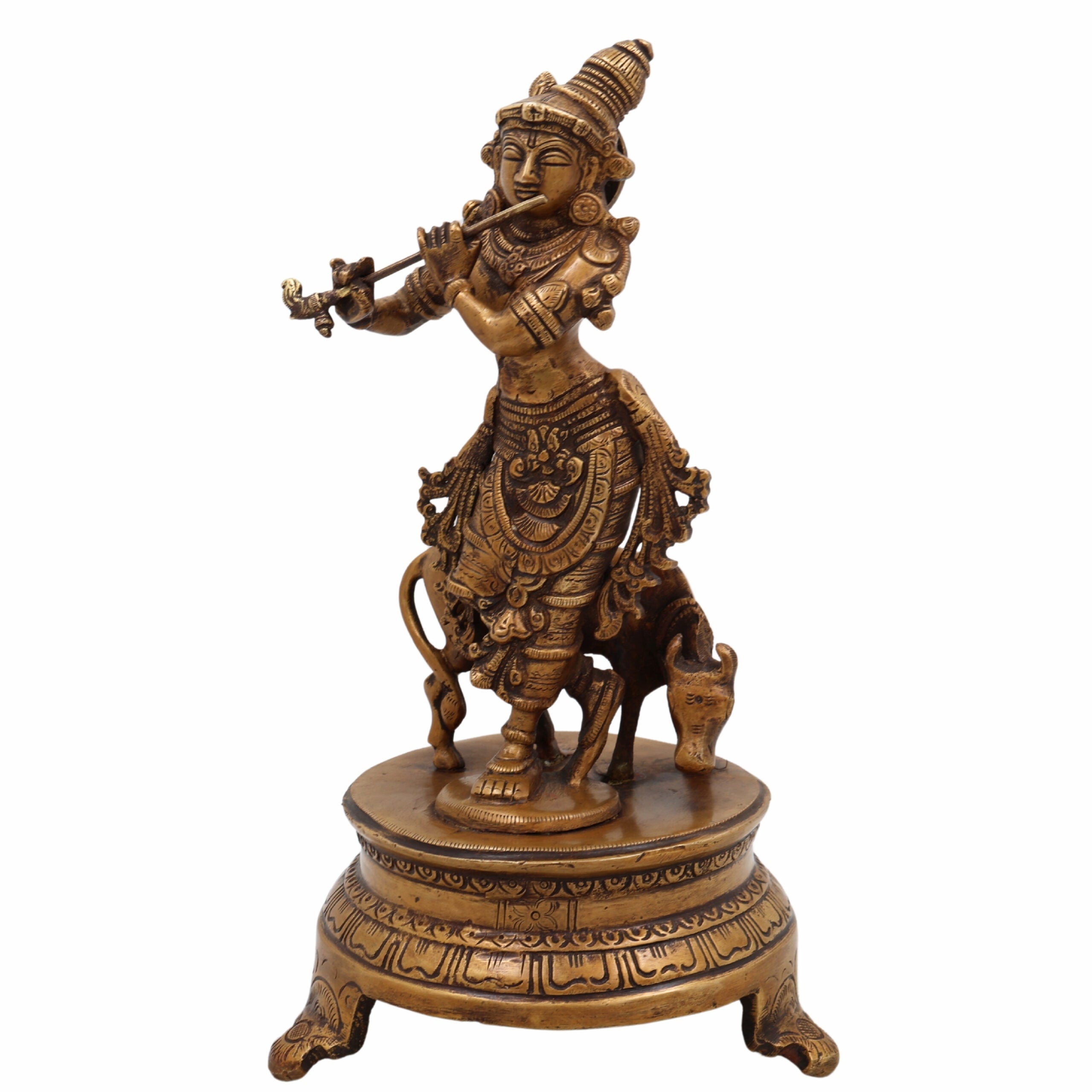 Brass Krishna Idol for Home Temple – Shree Krishna | Murlidhar | Gopala | Govind | Kanha | Flute-Playing Bhagwan Krishna Murti for Pooja, Decor & Gifts,Gold, 12 Inch, 1 Piece