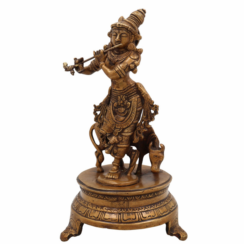 Brass Krishna Idol for Home Temple – Shree Krishna | Murlidhar | Gopala | Govind | Kanha | Flute-Playing Bhagwan Krishna Murti for Pooja, Decor & Gifts,Gold, 12 Inch, 1 Piece