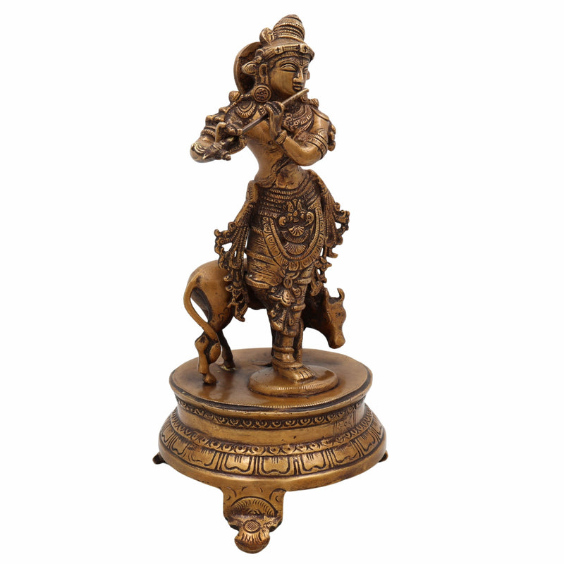 Brass Krishna Idol for Home Temple – Shree Krishna | Murlidhar | Gopala | Govind | Kanha | Flute-Playing Bhagwan Krishna Murti for Pooja, Decor & Gifts,Gold, 12 Inch, 1 Piece
