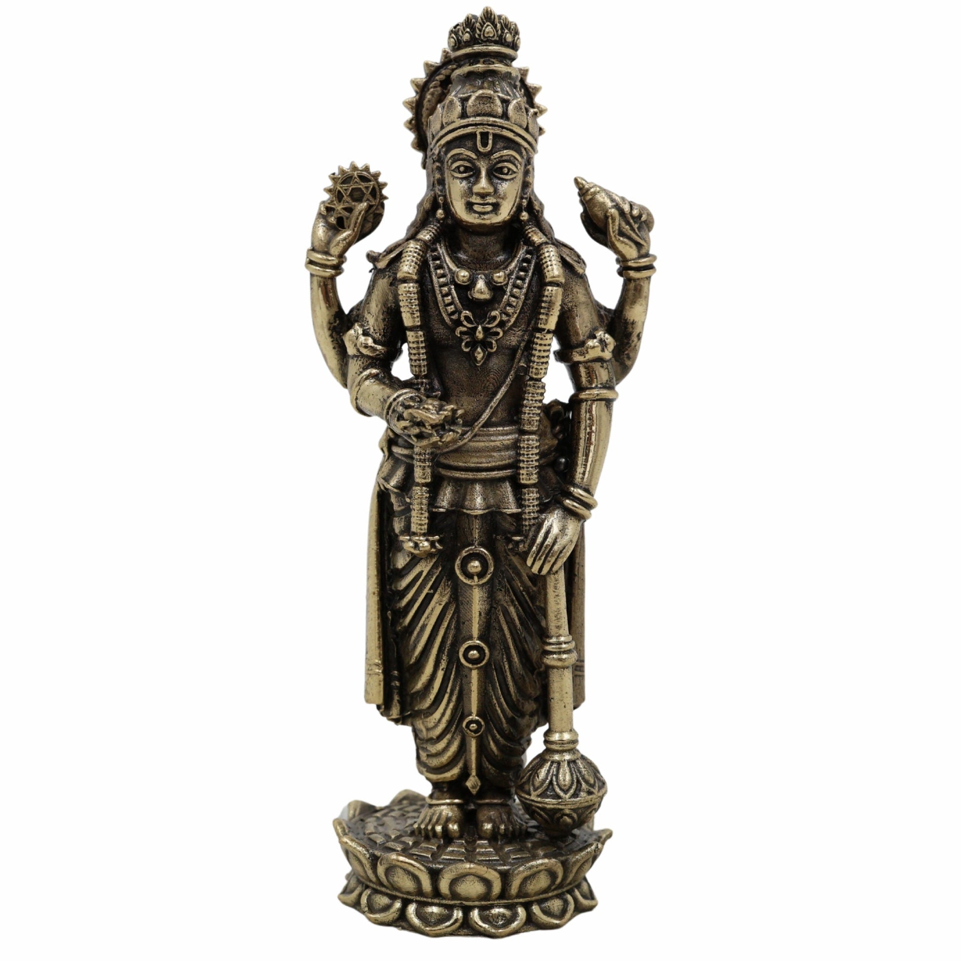 Vishnu Idol – Narayana Murti, Hari Vigraham, Madhava Pratima, Govinda Krishna Moorti, Achyuta Mukunda Statue for Home, Temple, Pooja Room, Meditation,Gold, 4 Inch, 1 Piece