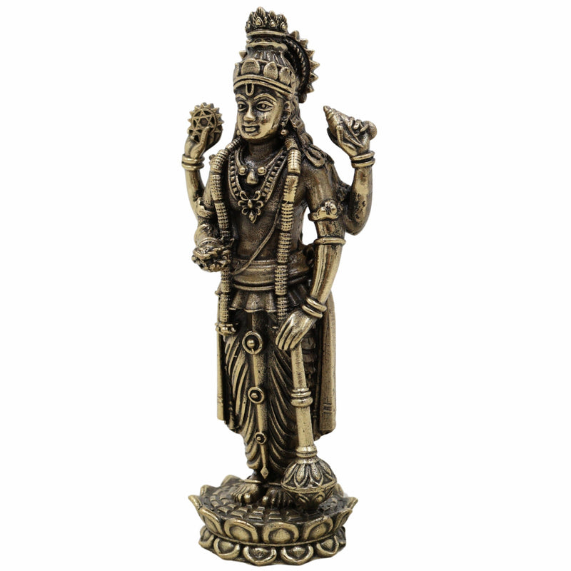 Vishnu Idol – Narayana Murti, Hari Vigraham, Madhava Pratima, Govinda Krishna Moorti, Achyuta Mukunda Statue for Home, Temple, Pooja Room, Meditation,Gold, 4 Inch, 1 Piece