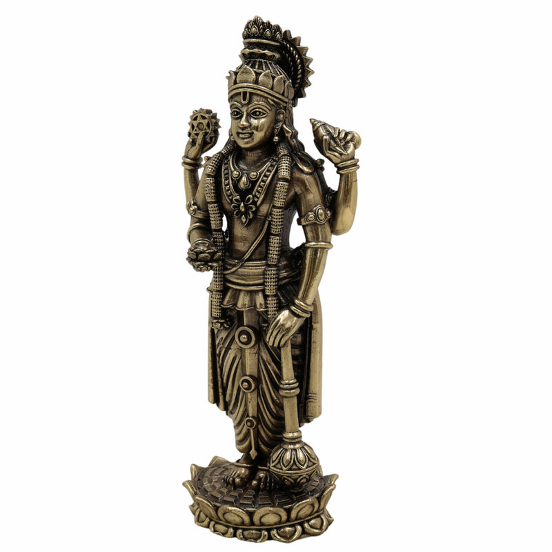 Brass Handcrafted Vishnu Idol, Narayana Murti, Govinda Statue, Krishna Vigraha, Achyuta Moorti, Madhava Idol for Pooja, Home Temple, Spiritual Deco,Gold, 5 Inch, 1 Piece