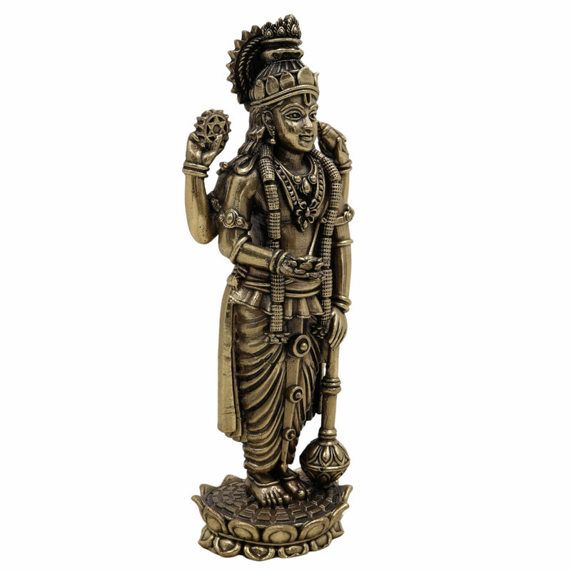 Brass Handcrafted Vishnu Idol, Narayana Murti, Govinda Statue, Krishna Vigraha, Achyuta Moorti, Madhava Idol for Pooja, Home Temple, Spiritual Deco,Gold, 5 Inch, 1 Piece