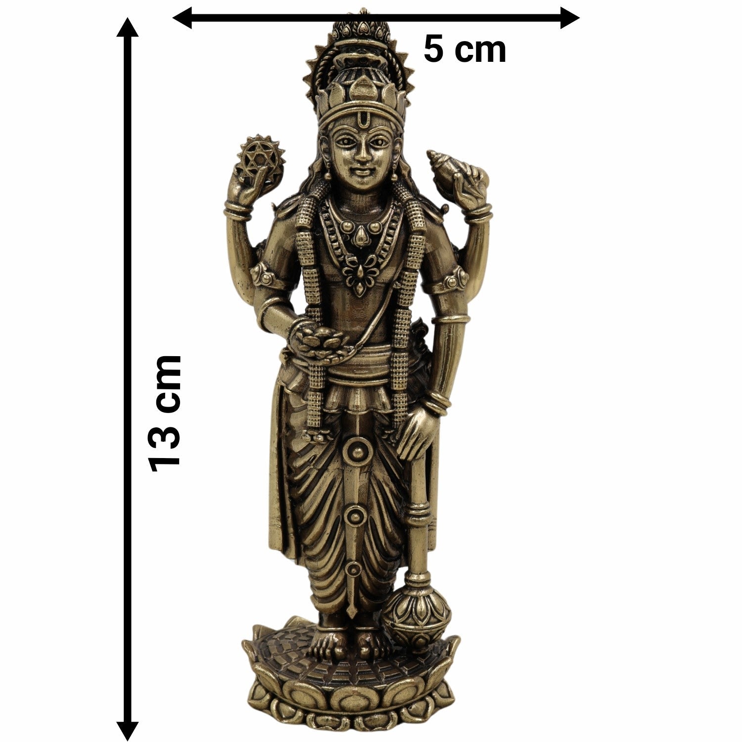 Brass Handcrafted Vishnu Idol, Narayana Murti, Govinda Statue, Krishna Vigraha, Achyuta Moorti, Madhava Idol for Pooja, Home Temple, Spiritual Deco,Gold, 5 Inch, 1 Piece
