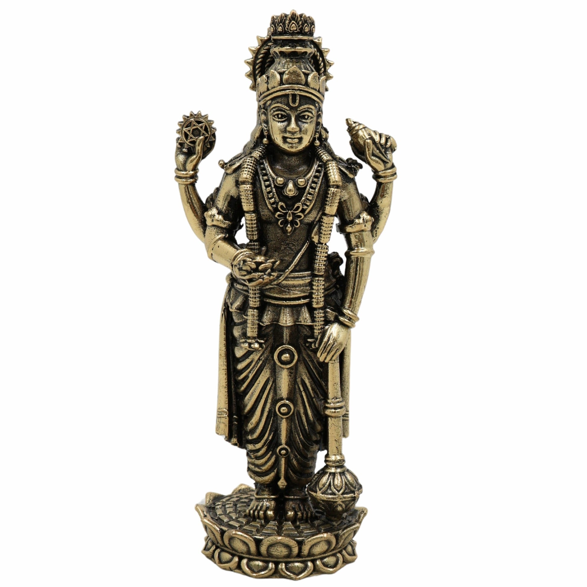 Brass Vishnu Idol – Narayana, Balaji, Venkateswara, Srinivasa, Govinda Murti for Home Temple, Pooja Room & Spiritual Decor,Gold, 6.5 Inch, 1 Piece