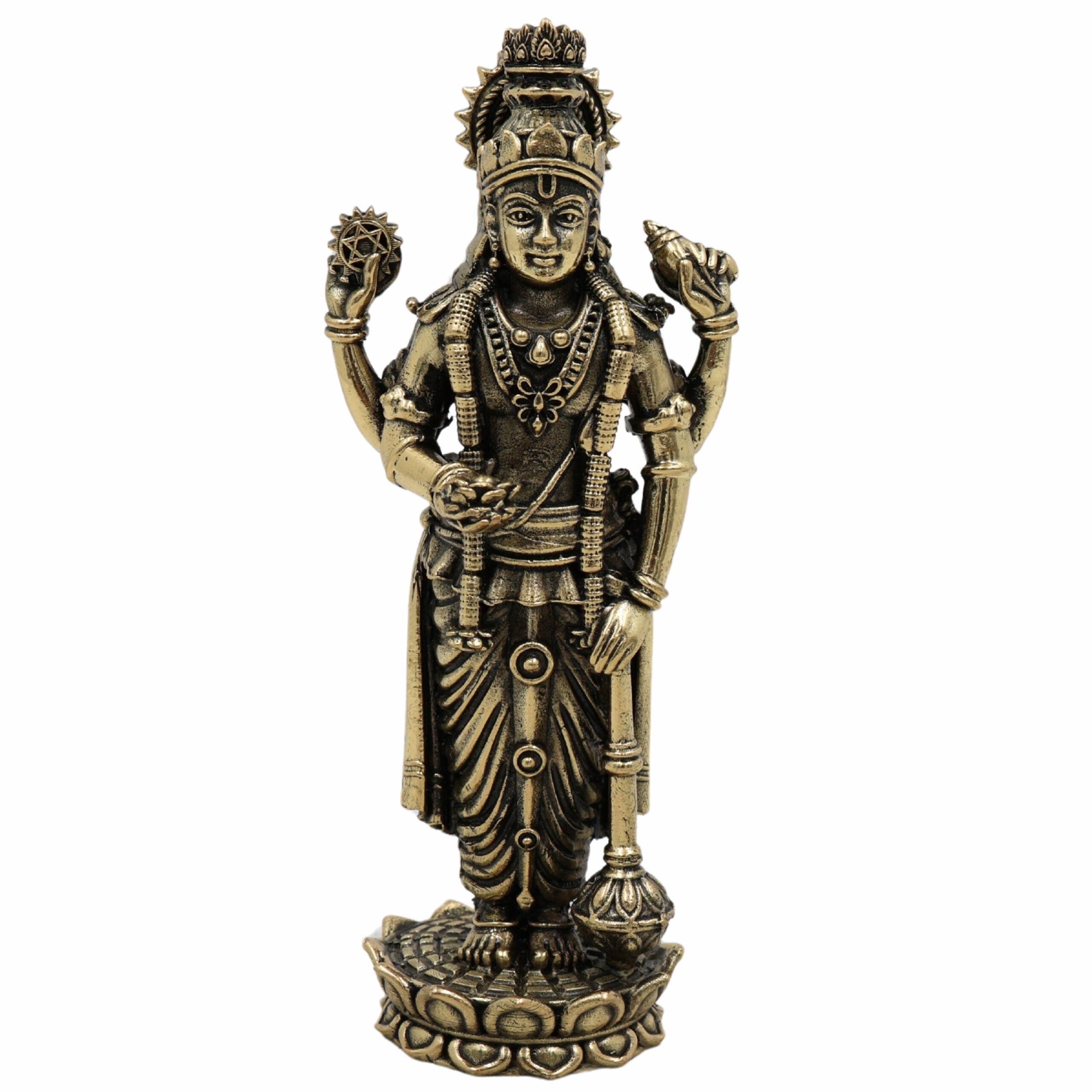 Brass Vishnu Idol – Narayana, Balaji, Venkateswara, Srinivasa, Govinda Murti for Home Temple, Pooja Room & Spiritual Decor,Gold, 6.5 Inch, 1 Piece