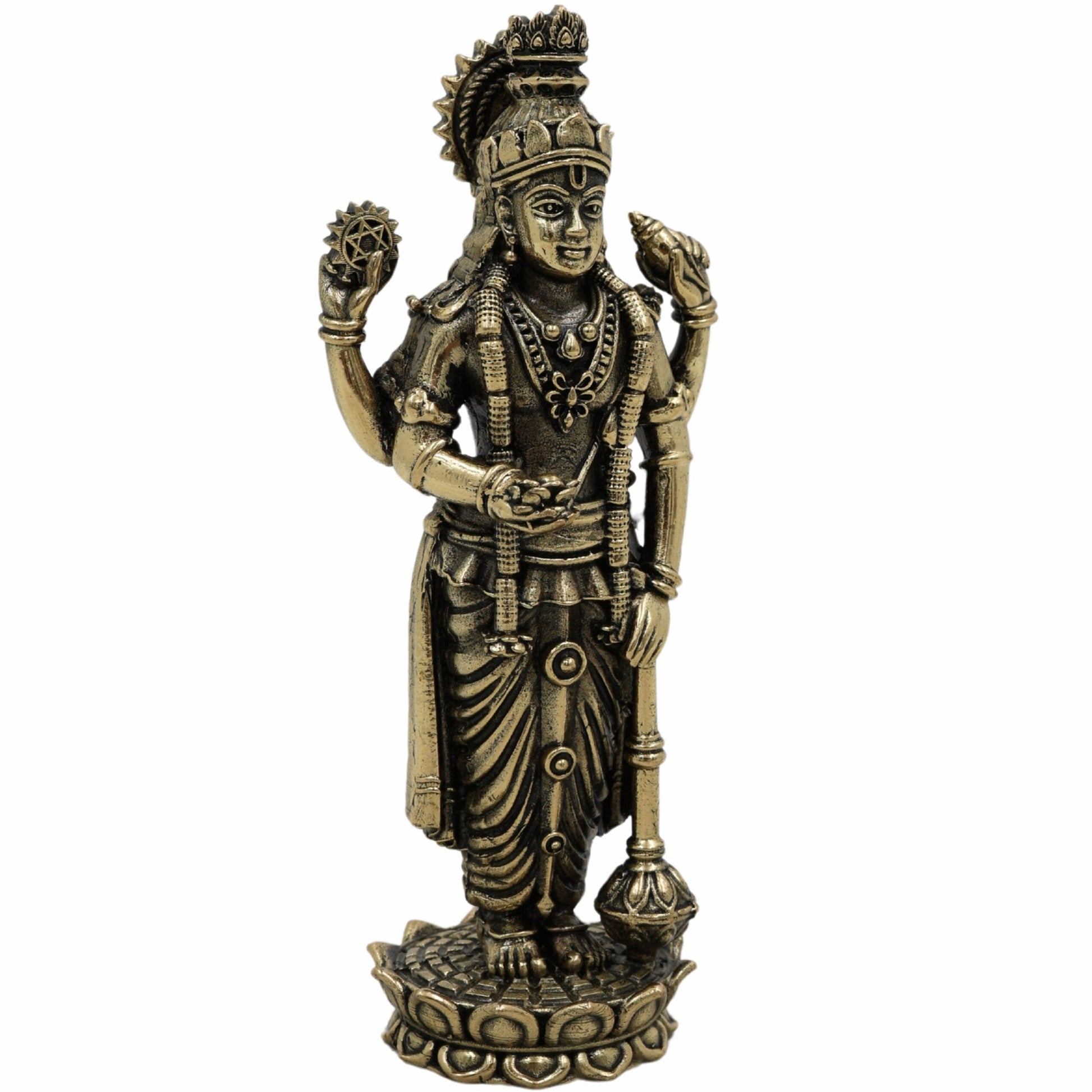 Brass Vishnu Idol – Narayana, Balaji, Venkateswara, Srinivasa, Govinda Murti for Home Temple, Pooja Room & Spiritual Decor,Gold, 6.5 Inch, 1 Piece
