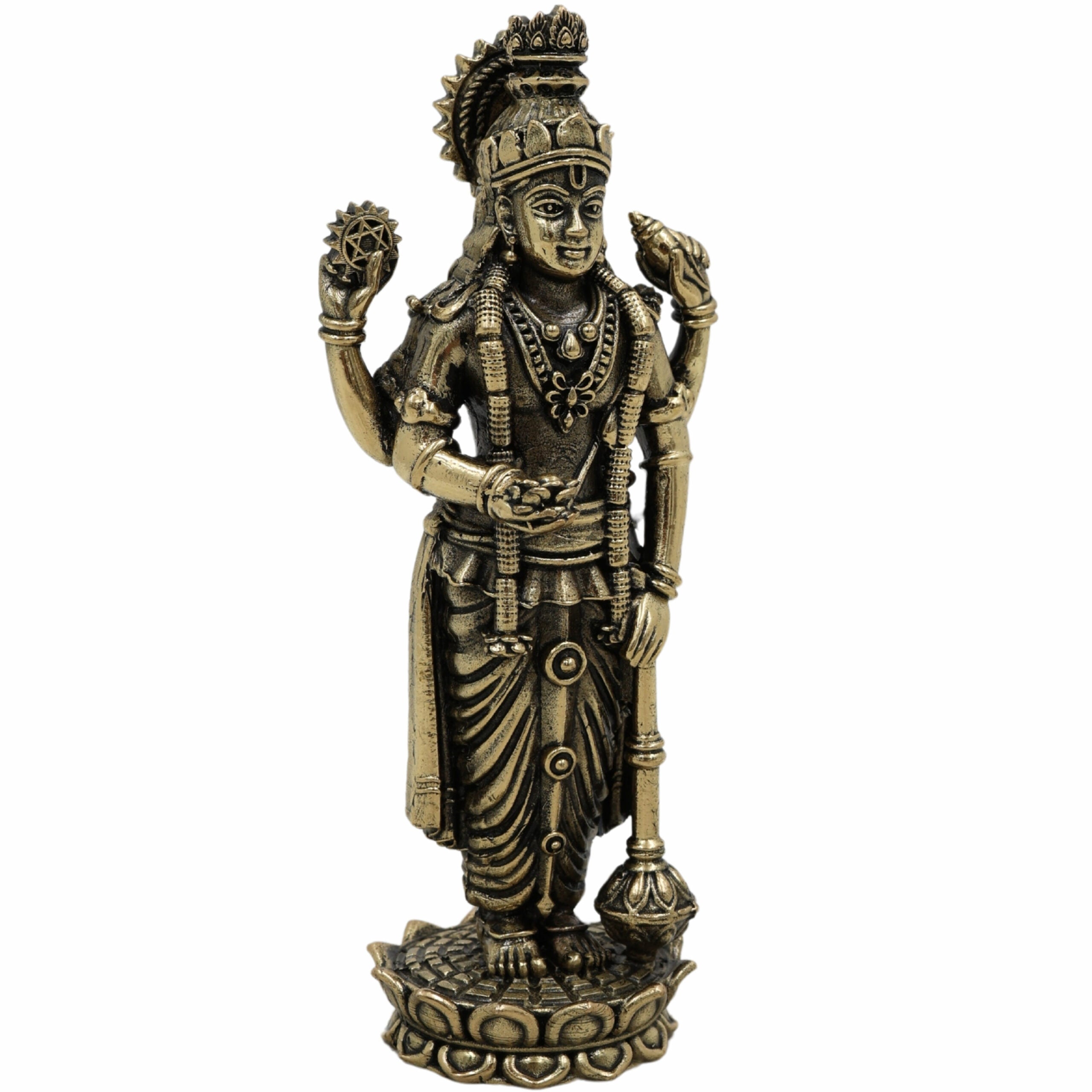 Brass Vishnu Idol – Narayana, Balaji, Venkateswara, Srinivasa, Govinda Murti for Home Temple, Pooja Room & Spiritual Decor,Gold, 6.5 Inch, 1 Piece
