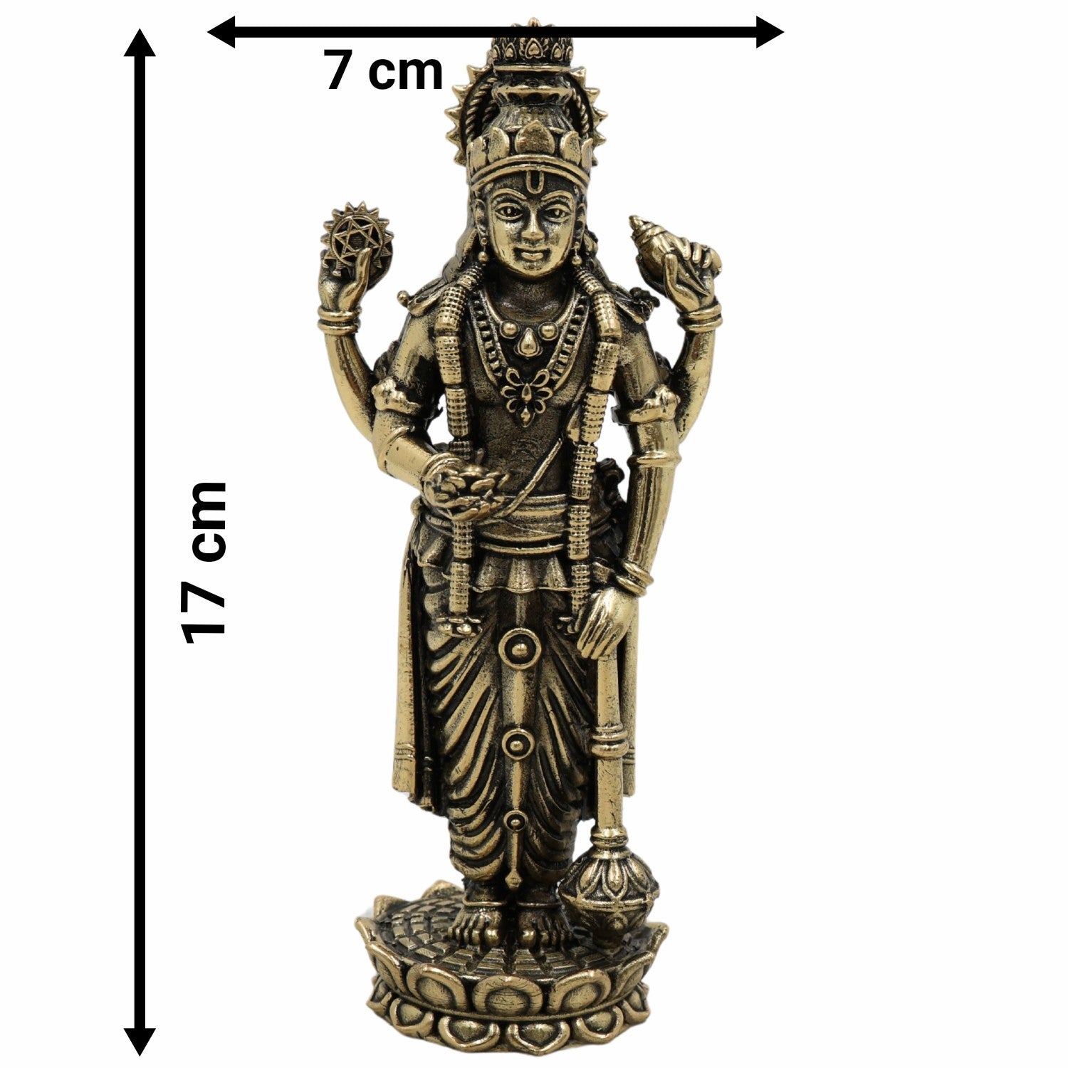 Brass Vishnu Idol – Narayana, Balaji, Venkateswara, Srinivasa, Govinda Murti for Home Temple, Pooja Room & Spiritual Decor,Gold, 6.5 Inch, 1 Piece