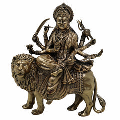 Brass Mahishasura Mardini Idol, Durga Murti, Chamundi Statue, Shakti Vigraham, Jagadamba Sculpture for Home Temple, Pooja Room, Navratri & Durga Puja Decor,Gold, 5.5 Inch, 1 Piece