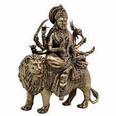 Brass Mahishasura Mardini Idol, Durga Murti, Chamundi Statue, Shakti Vigraham, Jagadamba Sculpture for Home Temple, Pooja Room, Navratri & Durga Puja Decor,Gold, 5.5 Inch, 1 Piece