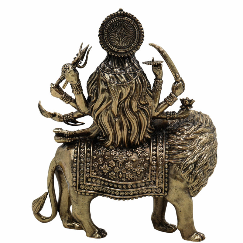 Brass Mahishasura Mardini Idol, Durga Murti, Chamundi Statue, Shakti Vigraham, Jagadamba Sculpture for Home Temple, Pooja Room, Navratri & Durga Puja Decor,Gold, 5.5 Inch, 1 Piece