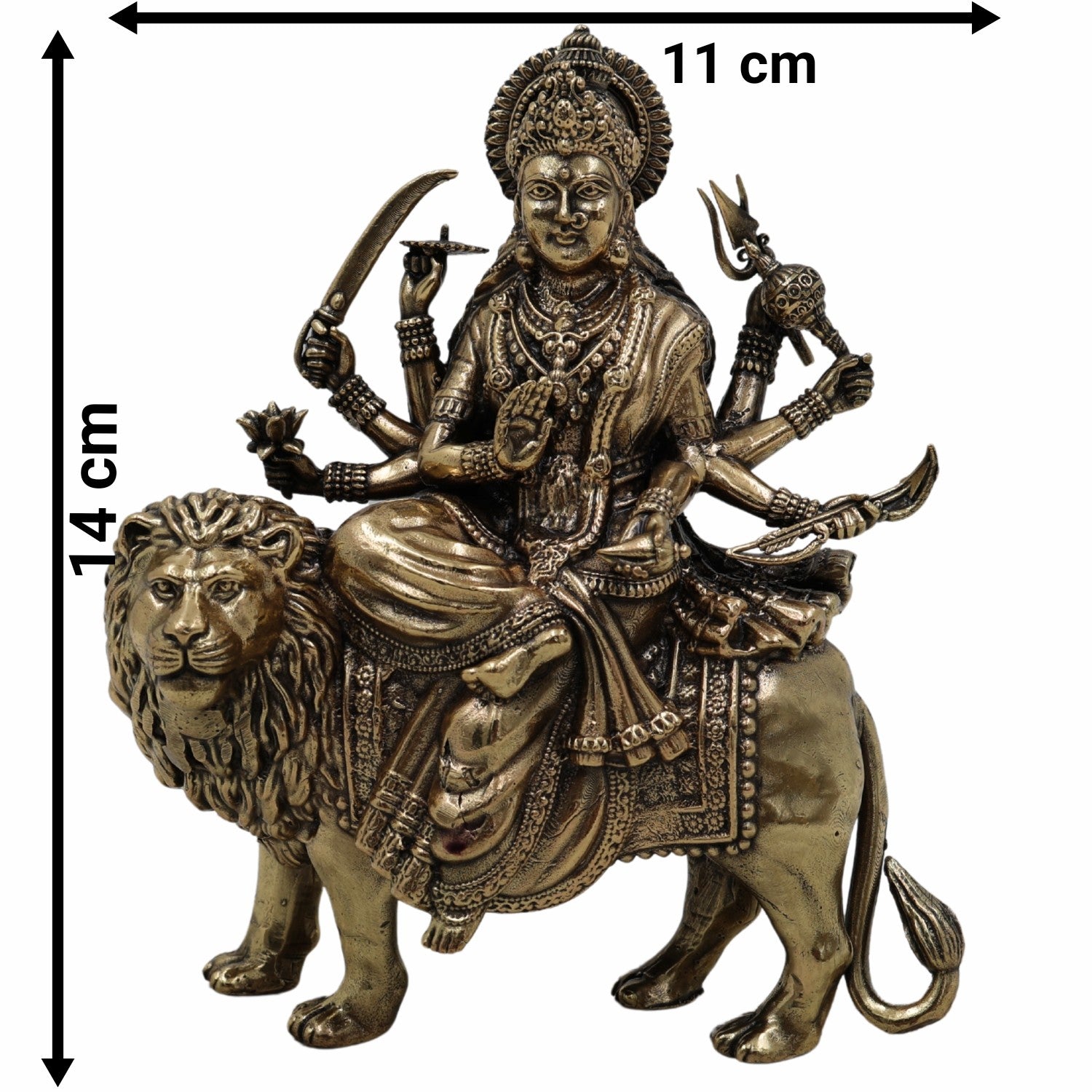 Brass Mahishasura Mardini Idol, Durga Murti, Chamundi Statue, Shakti Vigraham, Jagadamba Sculpture for Home Temple, Pooja Room, Navratri & Durga Puja Decor,Gold, 5.5 Inch, 1 Piece